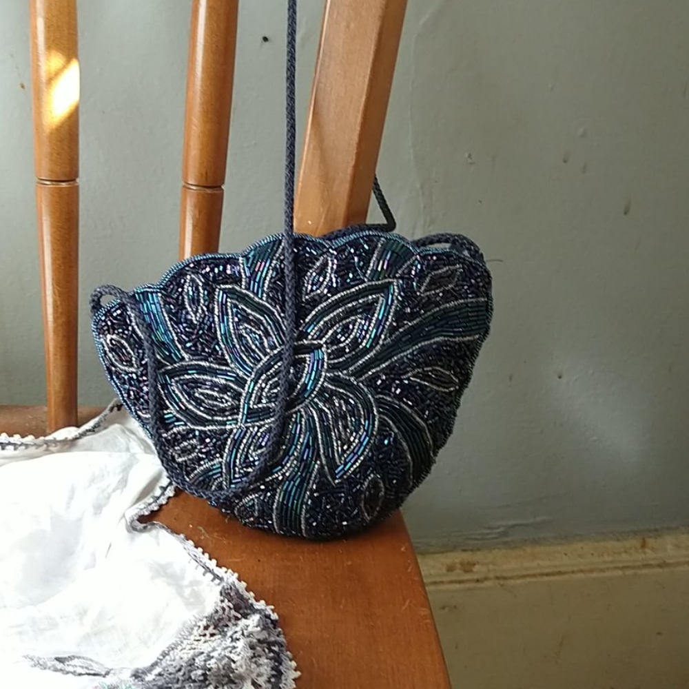 Beautiful Blu sequened small hand bag.